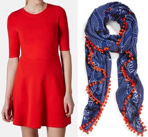 Topshop Elbow Sleeve Jersey Fit n Flare Dress and Halogen Ink Floral Scarf