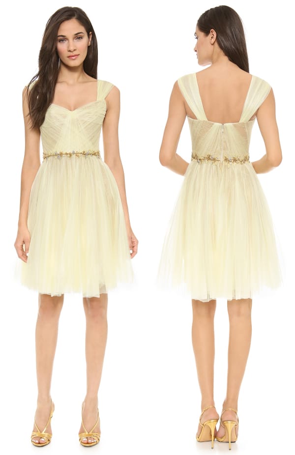 Marchesa - Lace & Pleated Tulle Dress