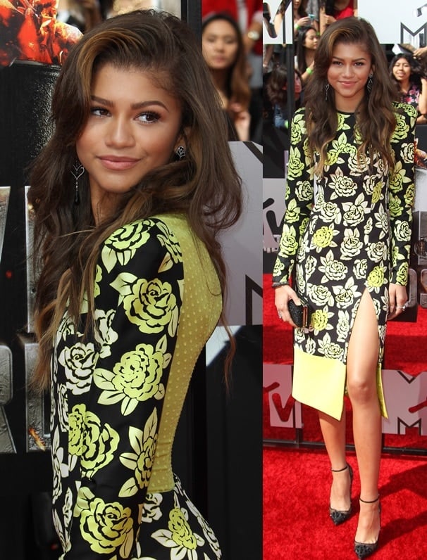 Zendaya Coleman in a printed dress finished with Christian Louboutin pumps