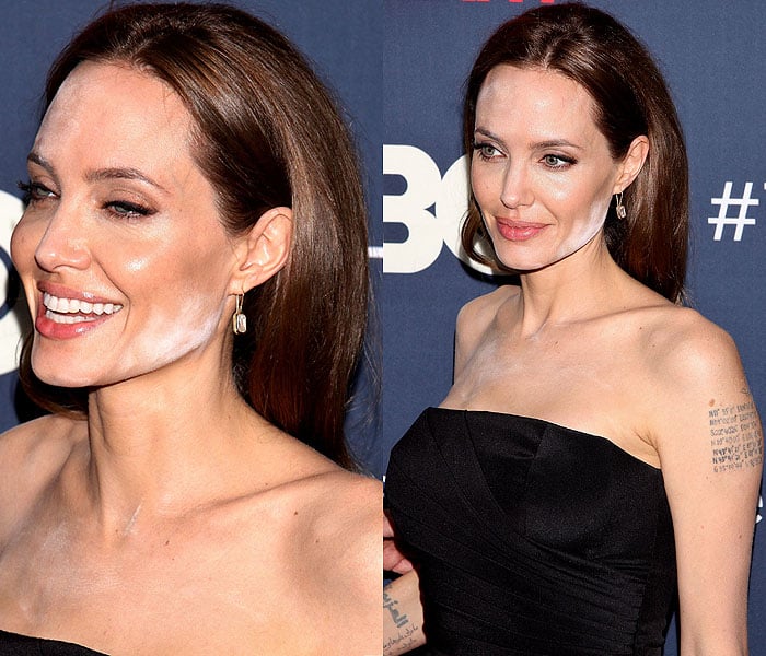 Angelina Jolie suffering a white powder makeup malfunction