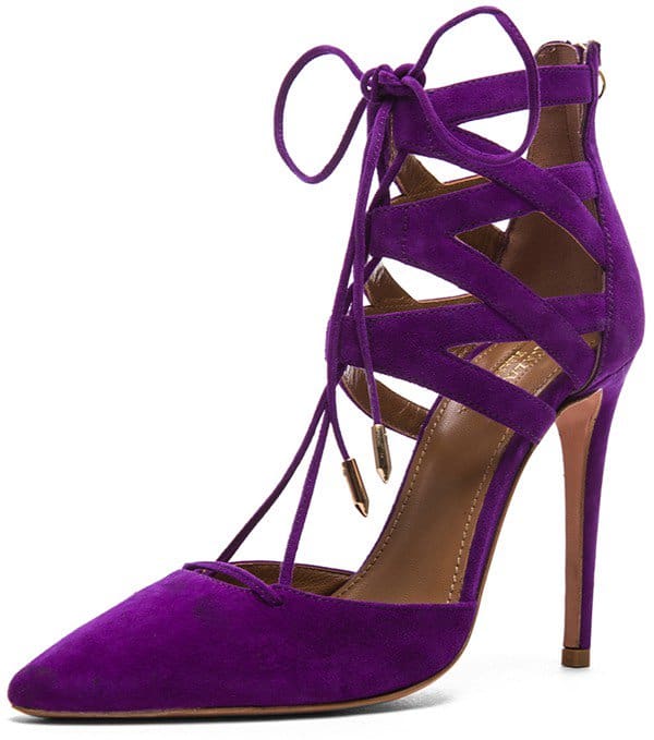 Aquazzura 'Belgravia' Suede Lace Up Pumps in Purple (Violet)