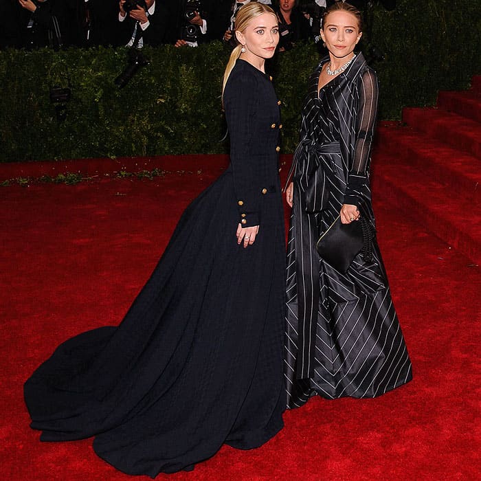 Ashley and Mary-Kate Olsen attend the 'Charles James: Beyond Fashion' Costume Institute Gala held at the Metropolitan Museum of Art on May 5, 2014 in New York City