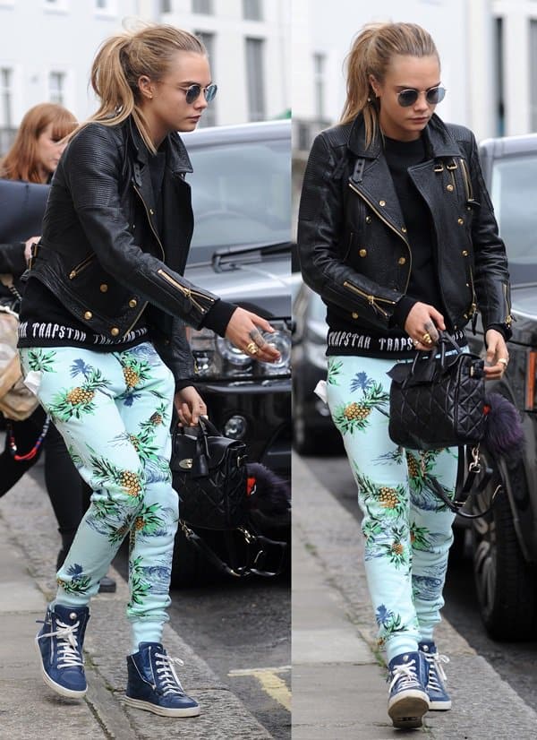 Cara Delevingne rocks pineapple, wave, and palm tree print sweatpants