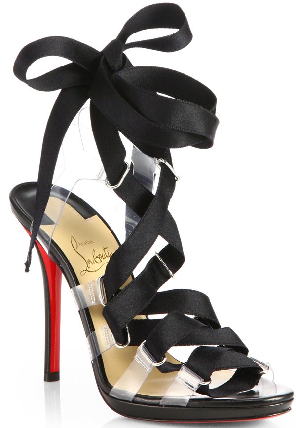 Christian Louboutin 'Nymphette' Satin Tieup Sandals in Black