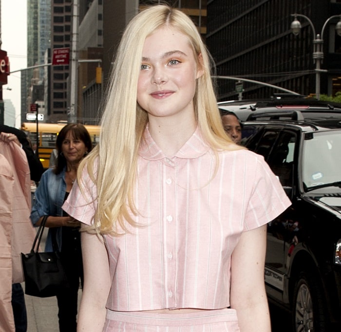 Elle Fanning arrives to promote Maleficent on Late Show with David Letterman