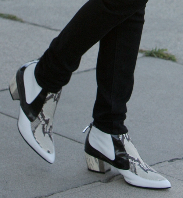 Emma Roberts Wears White Snakeskin Embossed Rodarte Ankle Boots