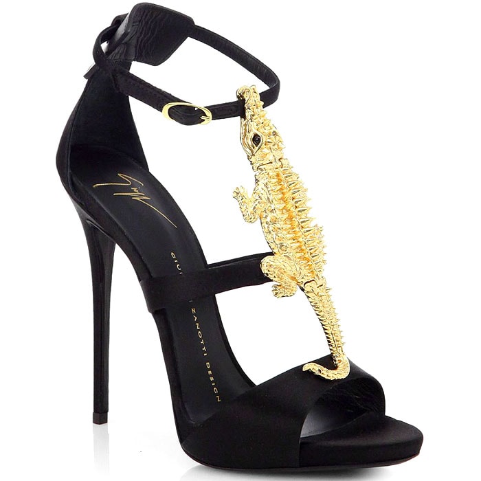 Giuseppe Zanotti gold crocodile satin sandals