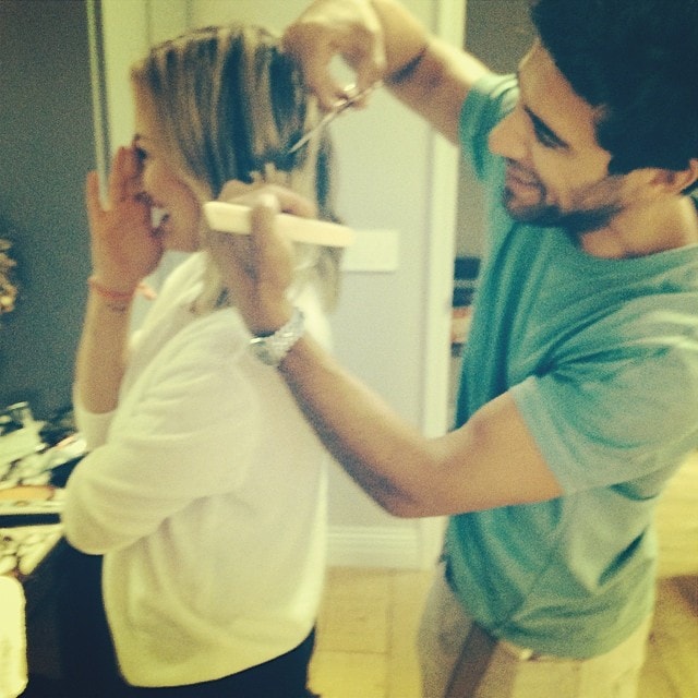 Hilary Duff getting a haircut from celebrity hairstylist Marcus Francis