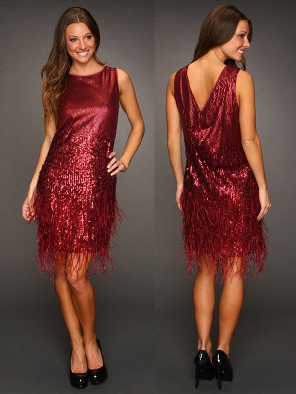 Jessica Simpson Sleeveless Feather-and-Sequin Dress