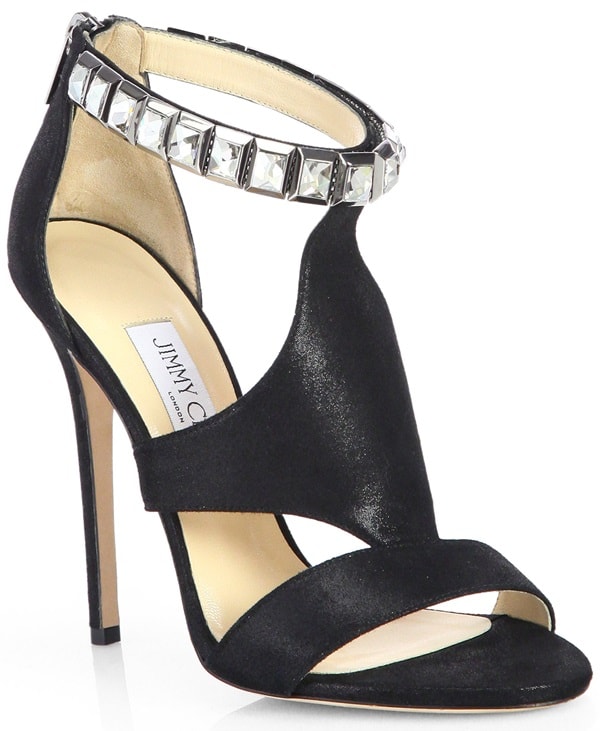 Jimmy Choo Black Halo Shimmer Suede Crystal Strap Sandals