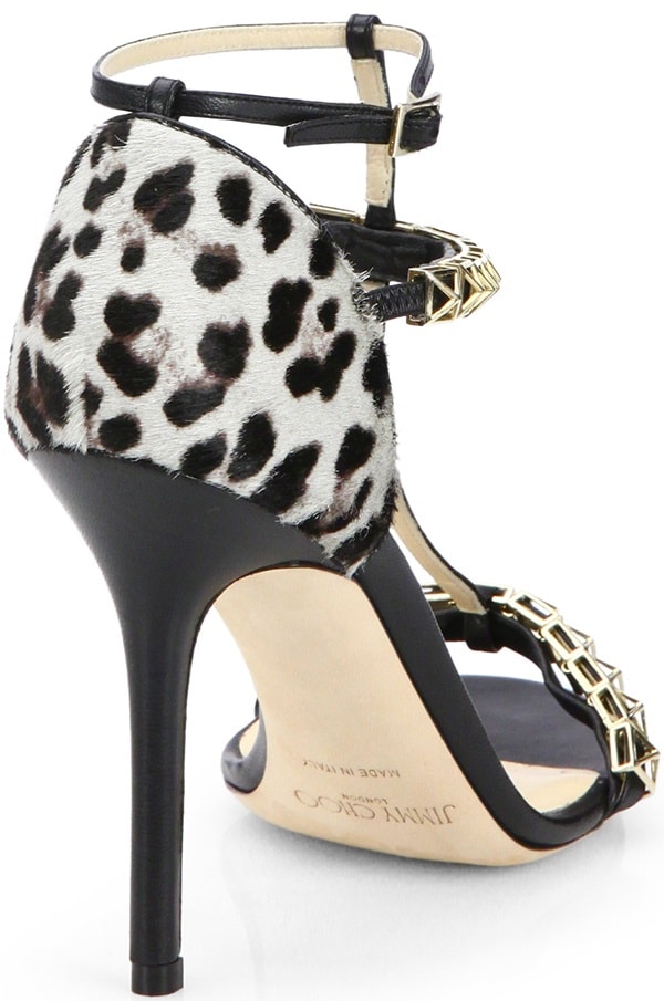 Jimmy Choo Gold Flint Leopardprint Calf Hair Sandals Back