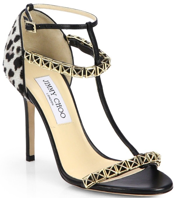 Jimmy Choo Gold Flint Leopardprint Calf Hair Sandals