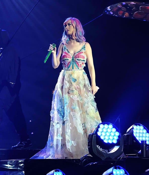 Katy Perry enchants the audience in a custom Valentino butterfly dress during her Prismatic World Tour performance