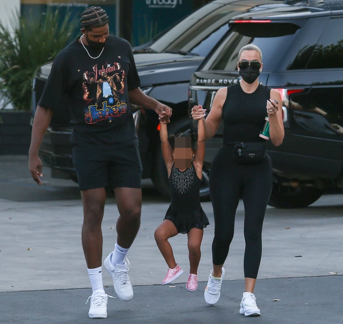 Khloé Kardashian and on-off boyfriend Tristan Thompson hold hands with their daughter True