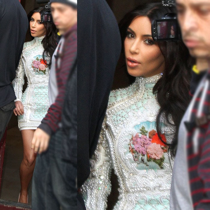 Kim Kardashian heading out of her Parisian residence for her bachelorette party in Paris, France, on May 22, 2014