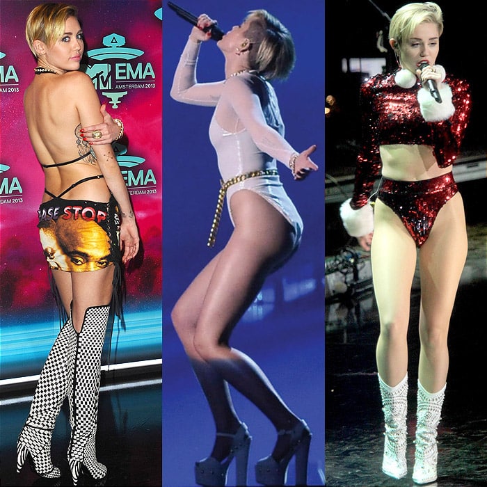 Miley Cyrus at the 20th MTV Europe Music Awards held at Ziggo Dome in Amsterdam, Netherlands, on November 10, 2013; performing on stage during MTV EMA 2013 at the Ziggo Dome in Amsterdam, Netherlands, on November 10, 2013; performing at Z100's Jingle Ball 2013 at Madison Square Garden in New York City on December 13, 2013