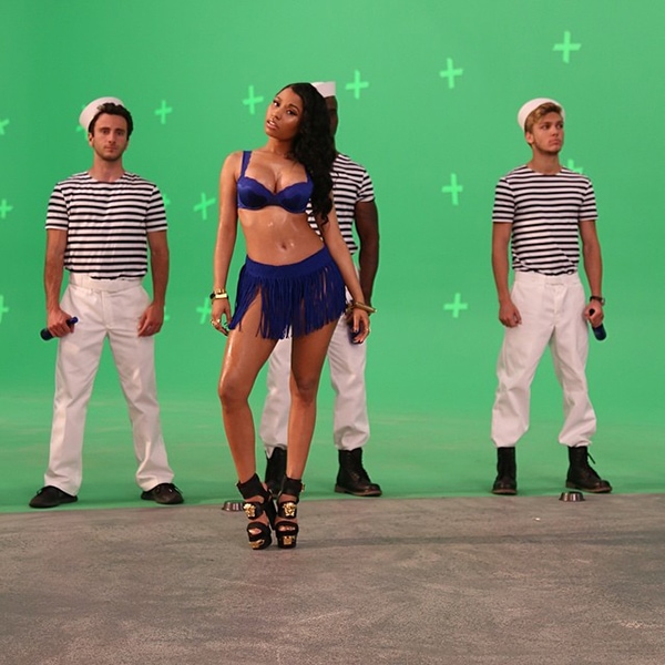 Nicki Minaj's behind-the-scene photos for Myx Fusions Moscato beverage commercial posted on Instagram