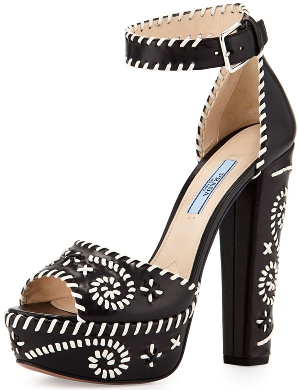 Prada Whipstitch Leather Platform Sandal