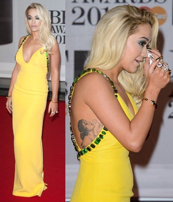 Rita Ora at the 2014 Brit Awards held at the O2 Arena in London, England, on February 19, 2014