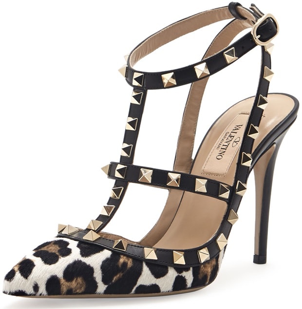 Valentino Animal Rockstud Calf Hair Slingback Sandal Leopard