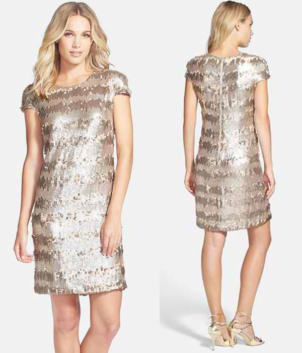 Vera Wang Gold Paillette & Sequin Shift Dress