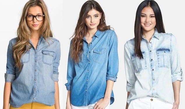 Rubbish Boyfriend Chambray Shirt, $49 / Hinge Chambray Shirt, $68 / MICHAEL Michael Kors Military Denim Shirt, $100