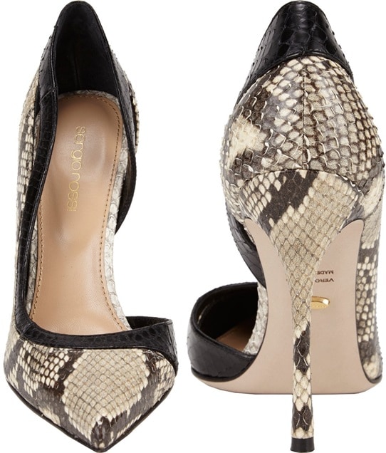 Sergio Rossi "Yin & Yang" D'Orsay Pumps in Black/White Snake