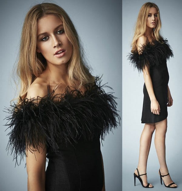 Kate Moss for Topshop Feather Off Shoulder Cocktail Dress
