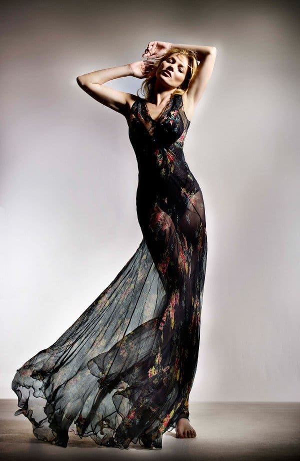 Kate Moss in the Topshop Floral Chiffon Maxi Dress