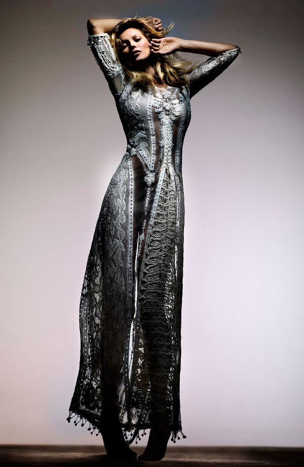Kate Moss in the Topshop Crochet Lace Maxi Dress