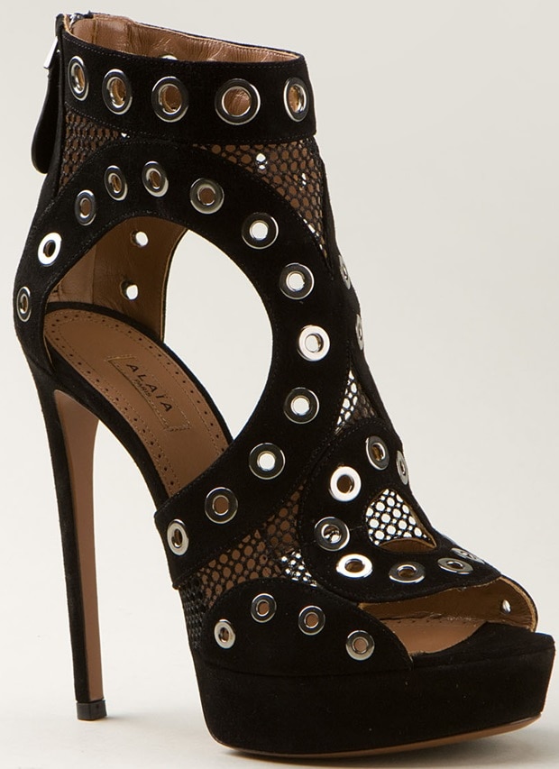 Azzedine Alaia Black Suede Openwork Sandals