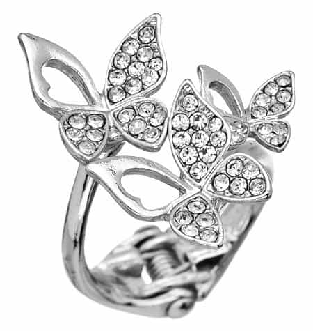 Blu Bijoux Silver Crystal Butterflies Snap-On Ring