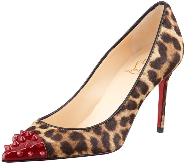 Christian Louboutin Brown Geo Spiketoe Leopard Calf Hair Red Sole Pump