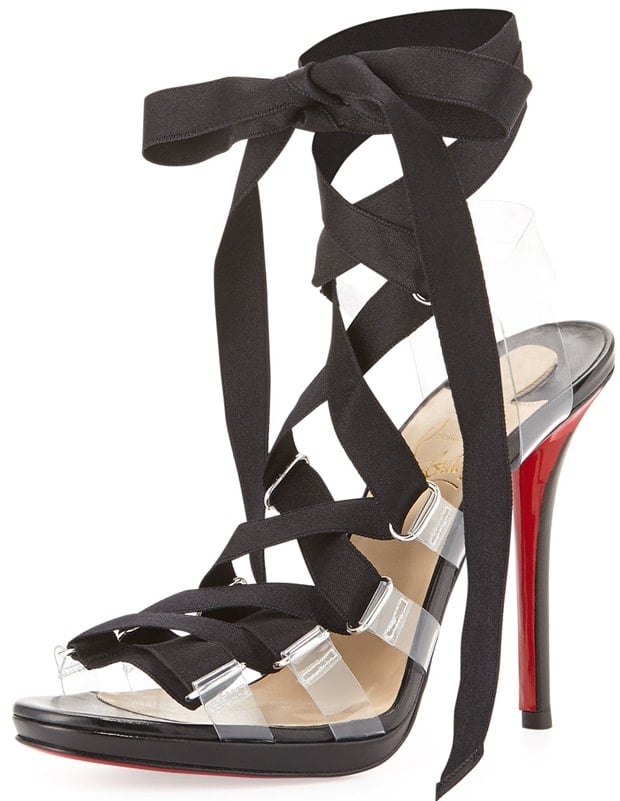 Christian Louboutin "Nymphette" Satin Lace-Up Red-Sole Sandals