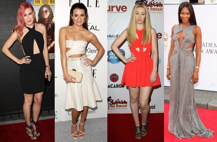 From sleek cutouts to bold color statements, Rumer Willis, Lea Michele, Iggy Azalea, and Naomi Campbell showcase stunningly unique cutout dresses that turn heads on the red carpet