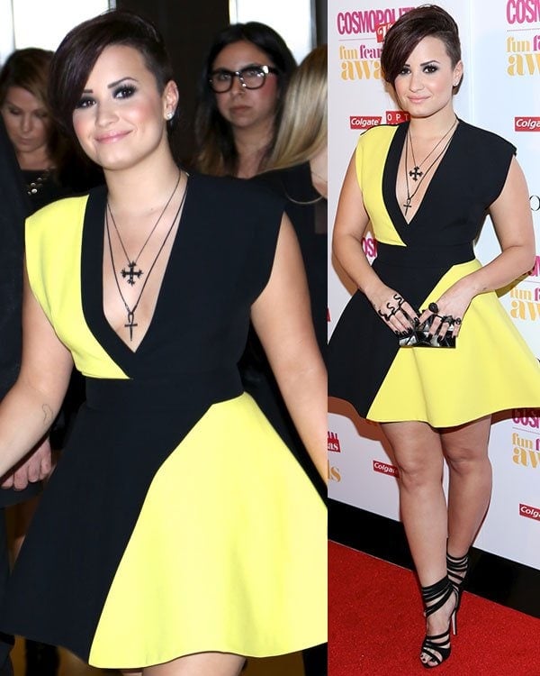 Demi Lovato wearing a Fausto Puglisi dress for the Cosmo for Latinas event