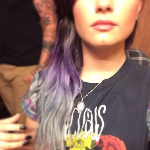 Demi Lovato flaunts her newly dyed ombre hair in shades of lavender and silver
