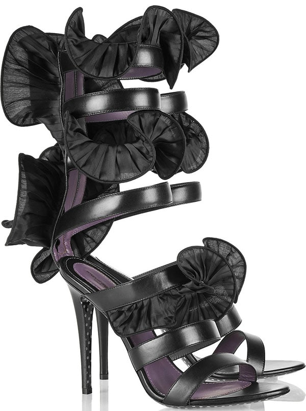 Emanuel Ungaro Wrap-Around Ruffled Leather Sandals