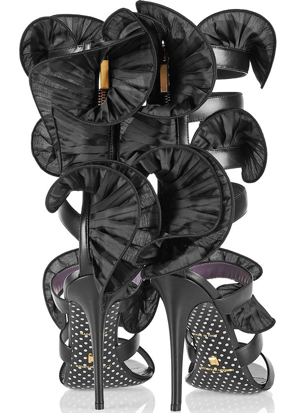 Emanuel Ungaro Wrap-Around Ruffled Leather Sandals