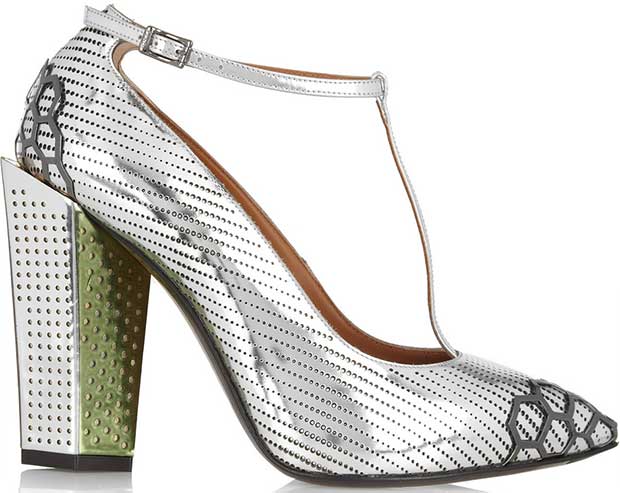 Fendi Metallic Leather T-Bar Pumps