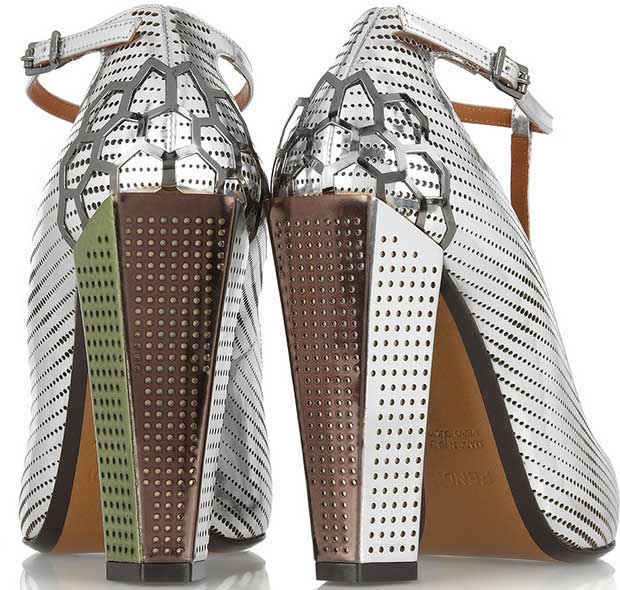 Fendi Metallic Leather T-Bar Pumps