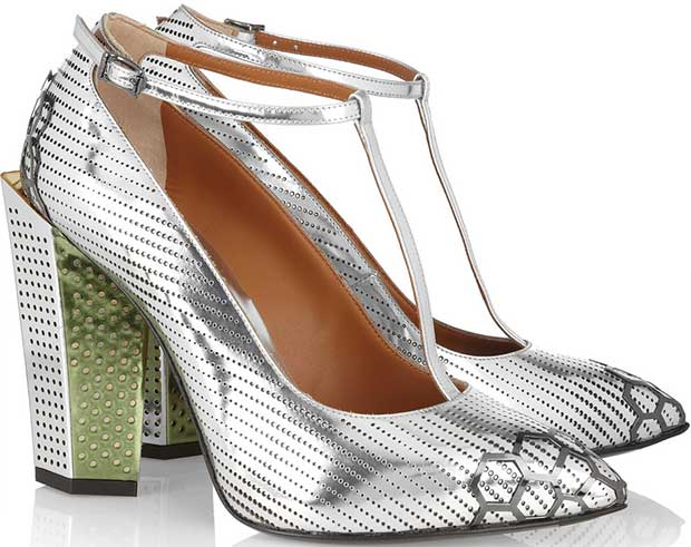 Fendi Metallic Leather T-Bar Pumps