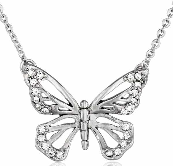 Fossil Butterfly Silver Pendant Necklace