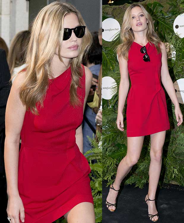 Georgia May Jagger's chic red mini dress and natural makeup exemplify effortless style