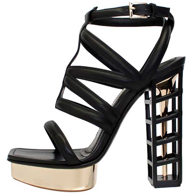 Gianmarco Lorenzi Strappy Cage Sandals in Black/Gold
