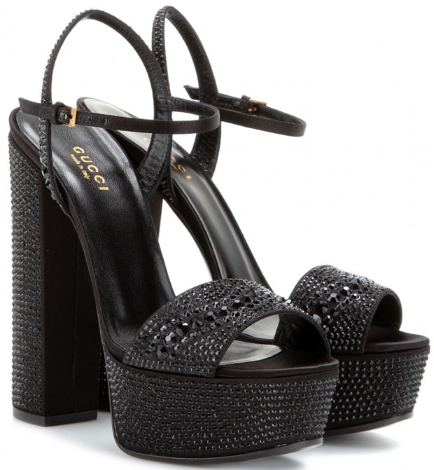 Gucci Crystal-embellished satin platform sandals