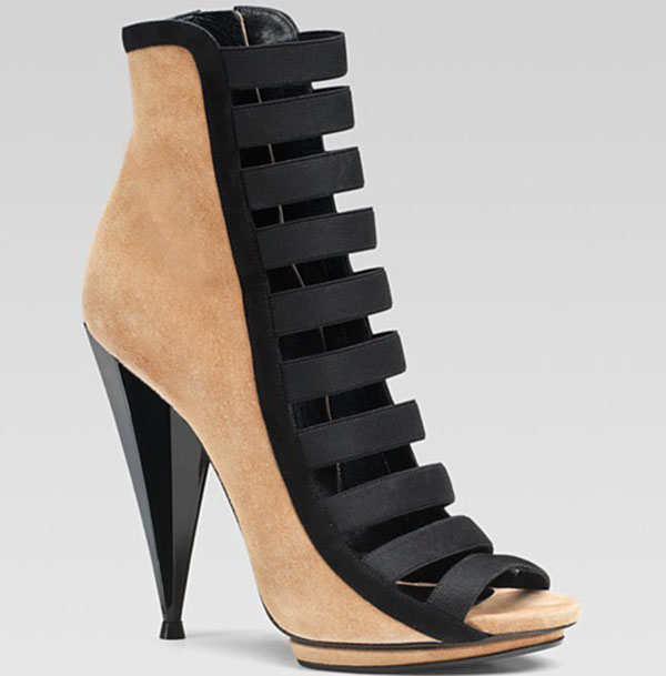 Gucci "Olimpia" High-Heel Booties in Tan/Black