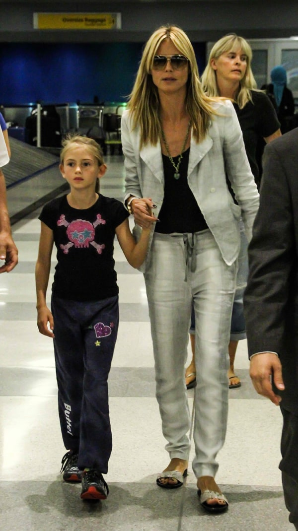 Heidi Klum wearing drawstring pants at John F. Kennedy International Airport