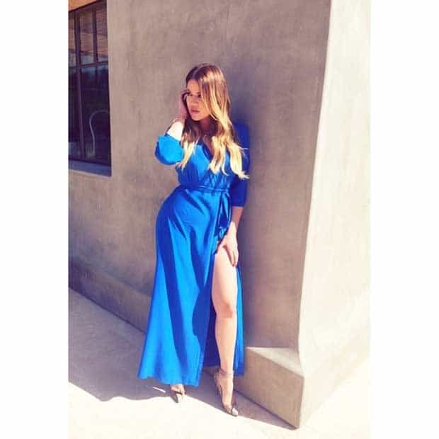 Khloe Kardashian shows off her Lenny wrap maxi dress from Rhode Resort