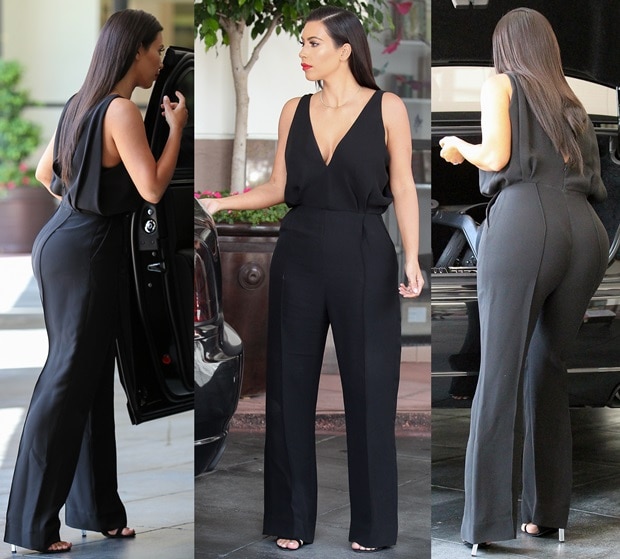 Kim Kardashian styled her overalls with ankle-strap sandals with mirrored heels